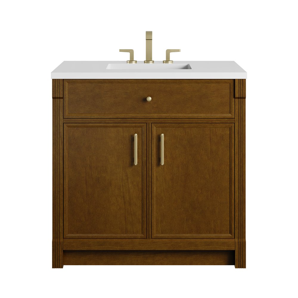 James Martin - Bellshire 36" Single Vanity, Honey Oak w/ 3 CM White Zeus Silestone Top - 660-V36-HNO-3WZ view 1