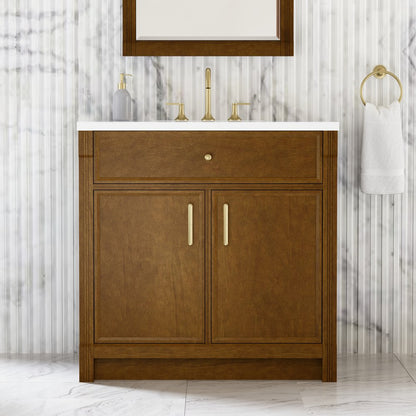 James Martin - Bellshire 36" Single Vanity, Honey Oak w/ 3 CM White Zeus Silestone Top - 660-V36-HNO-3WZ view 4