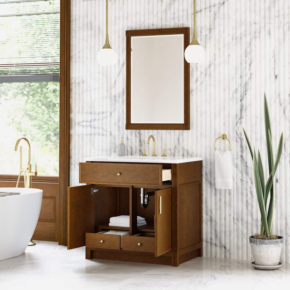 James Martin - Bellshire 36" Single Vanity, Honey Oak w/ 3 CM White Zeus Silestone Top - 660-V36-HNO-3WZ view 7