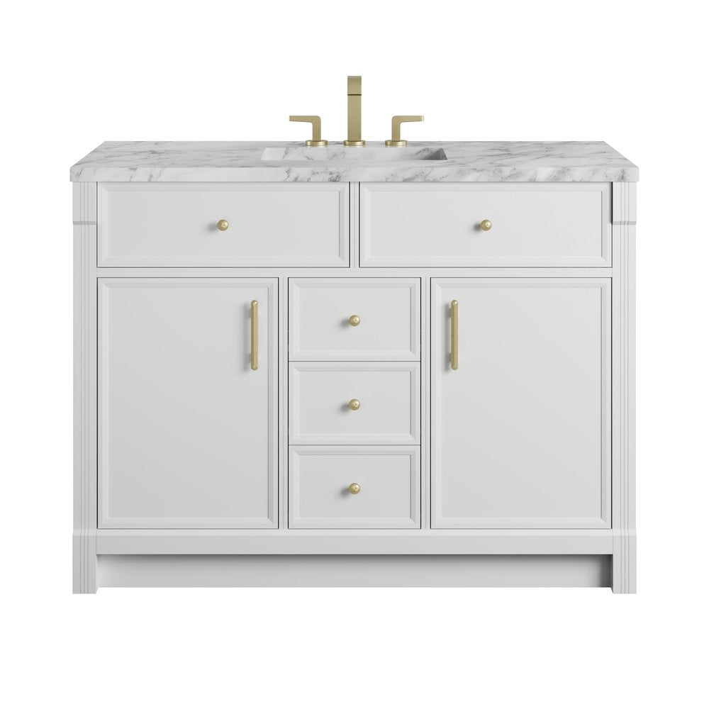 James Martin - Bellshire 48" Single Vanity, Bright White w/ 3 CM Carrara Marble Top - 660-V48-BW-3CAR view 1