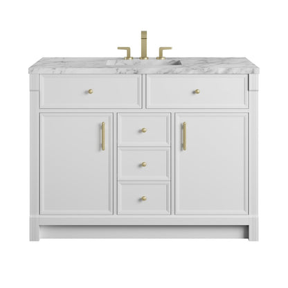 James Martin - Bellshire 48" Single Vanity, Bright White w/ 3 CM Carrara Marble Top - 660-V48-BW-3CAR view 1