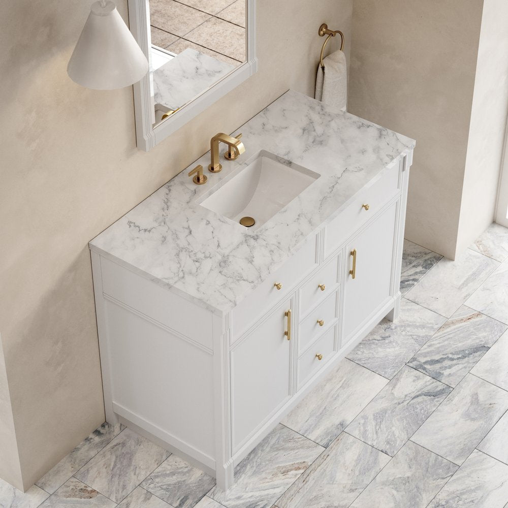 James Martin - Bellshire 48" Single Vanity, Bright White w/ 3 CM Carrara Marble Top - 660-V48-BW-3CAR view 7