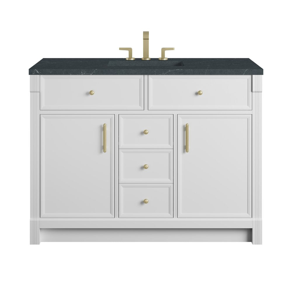 James Martin - Bellshire 48" Single Vanity, Bright White w/ 3 CM Charcoal Soapstone Silestone Top - 660-V48-BW-3CSP view 1