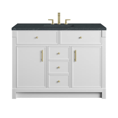 James Martin - Bellshire 48" Single Vanity, Bright White w/ 3 CM Charcoal Soapstone Silestone Top - 660-V48-BW-3CSP view 1