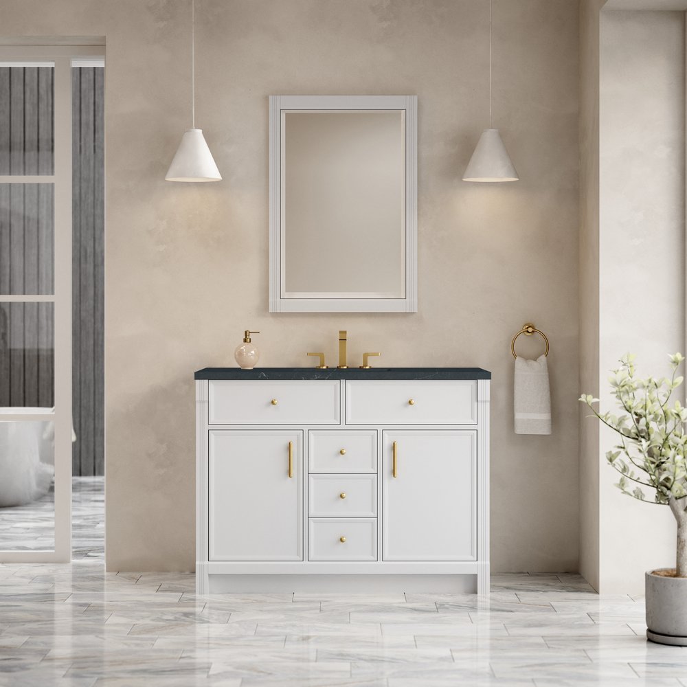 James Martin - Bellshire 48" Single Vanity, Bright White w/ 3 CM Charcoal Soapstone Silestone Top - 660-V48-BW-3CSP view 3