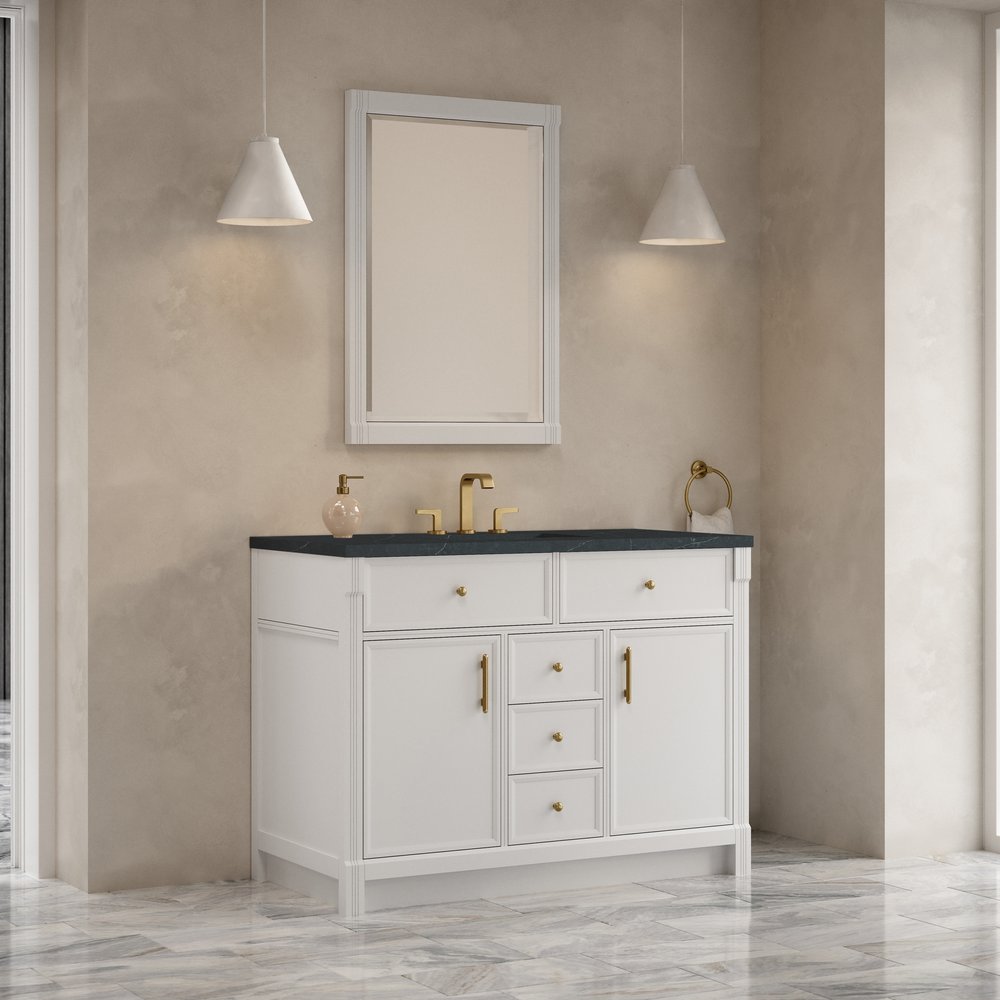 James Martin - Bellshire 48" Single Vanity, Bright White w/ 3 CM Charcoal Soapstone Silestone Top - 660-V48-BW-3CSP view 4