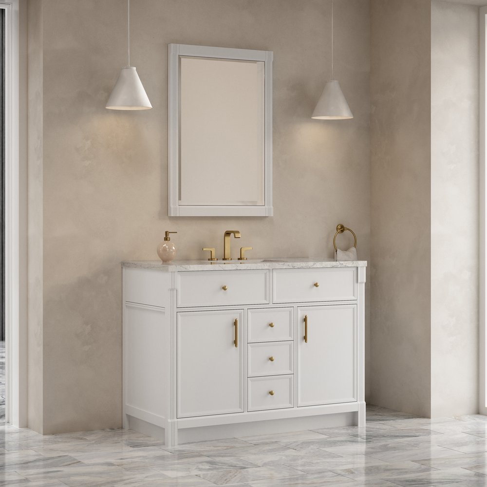 James Martin - Bellshire 48" Single Vanity, Bright White w/ 3 CM Eternal Jasmine Pearl Silestone Top - 660-V48-BW-3EJP view 4