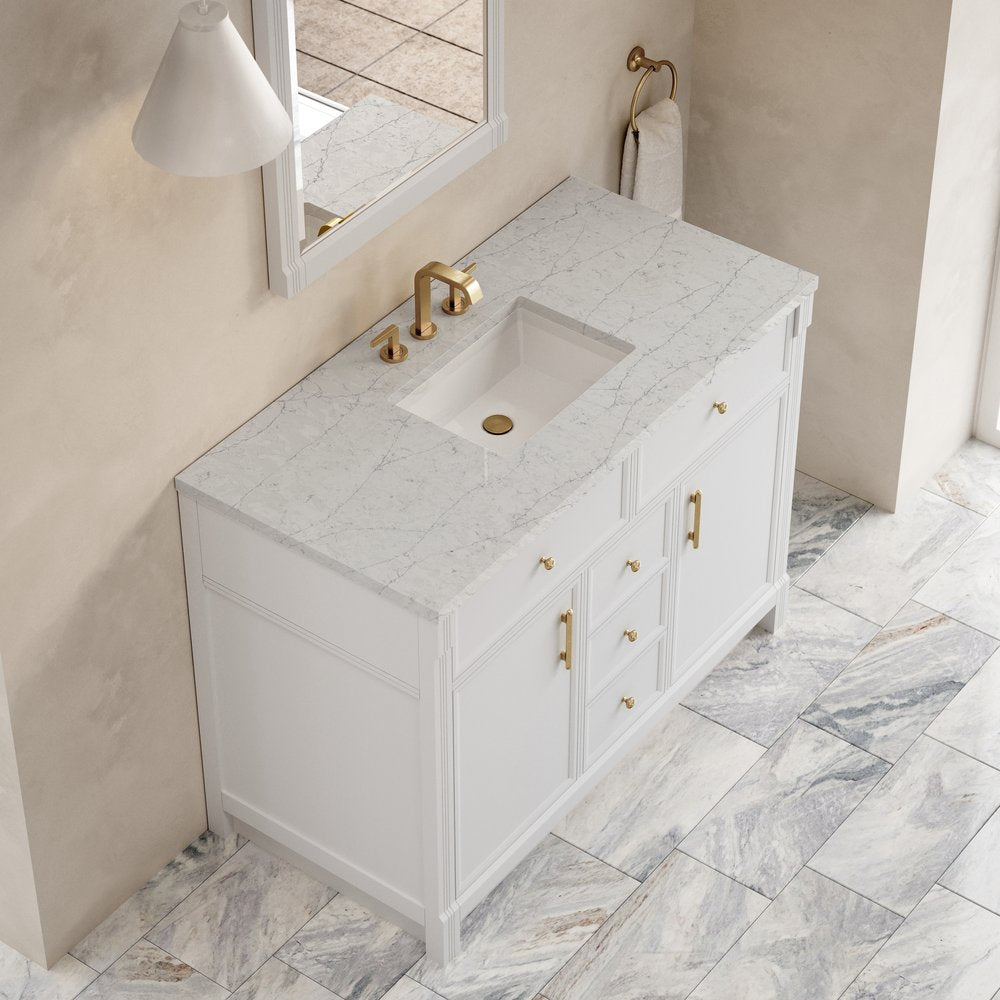 James Martin - Bellshire 48" Single Vanity, Bright White w/ 3 CM Eternal Jasmine Pearl Silestone Top - 660-V48-BW-3EJP view 7