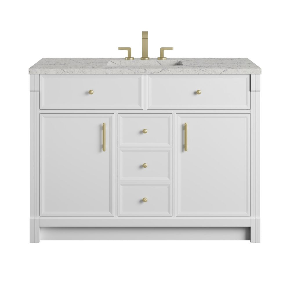 James Martin - Bellshire 48" Single Vanity, Bright White w/ 3 CM Eternal Jasmine Pearl Silestone Top w/FreePower Wireless Charger - 660-V48-BW-FEJP view 1