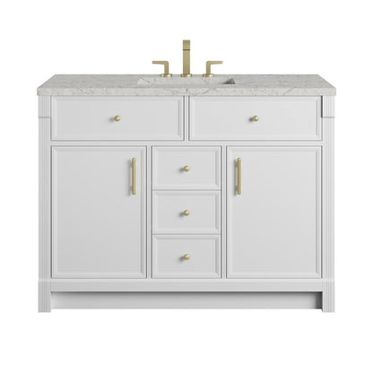 James Martin - Bellshire 48" Single Vanity, Bright White w/ 3 CM Eternal Jasmine Pearl Silestone Top w/FreePower Wireless Charger - 660-V48-BW-FEJP view 1