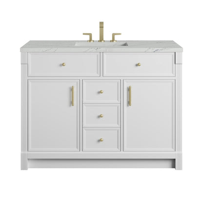 James Martin - Bellshire 48" Single Vanity, Bright White w/ 3 CM Ethereal Noctis Silestone Top - 660-V48-BW-3ENC view 1