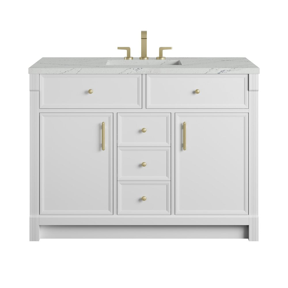 James Martin - Bellshire 48" Single Vanity, Bright White w/ 3 CM Ethereal Noctis Silestone Top w/FreePower Wireless Charger - 660-V48-BW-FENC view 1