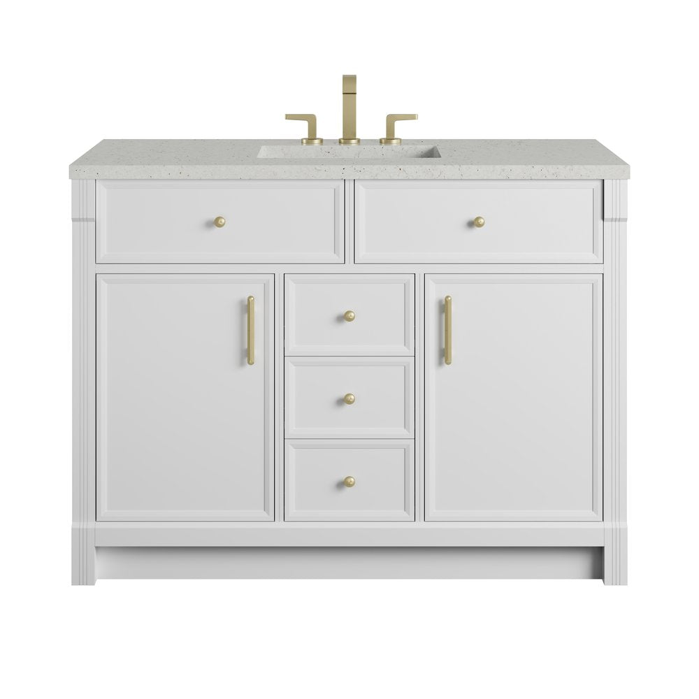 James Martin - Bellshire 48" Single Vanity, Bright White w/ 3 CM Lime Delight Silestone Top - 660-V48-BW-3LDL view 1