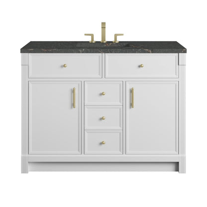 James Martin - Bellshire 48" Single Vanity, Bright White w/ 3 CM Parisien Bleu Silestone Top - 660-V48-BW-3PBL view 1