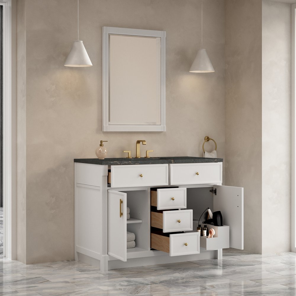 James Martin - Bellshire 48" Single Vanity, Bright White w/ 3 CM Parisien Bleu Silestone Top - 660-V48-BW-3PBL view 5