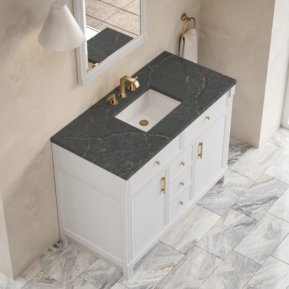 James Martin - Bellshire 48" Single Vanity, Bright White w/ 3 CM Parisien Bleu Silestone Top - 660-V48-BW-3PBL view 7
