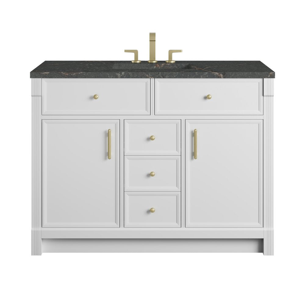 James Martin - Bellshire 48" Single Vanity, Bright White w/ 3 CM Parisien Bleu Silestone Top w/FreePower Wireless Charger - 660-V48-BW-FPBL view 1