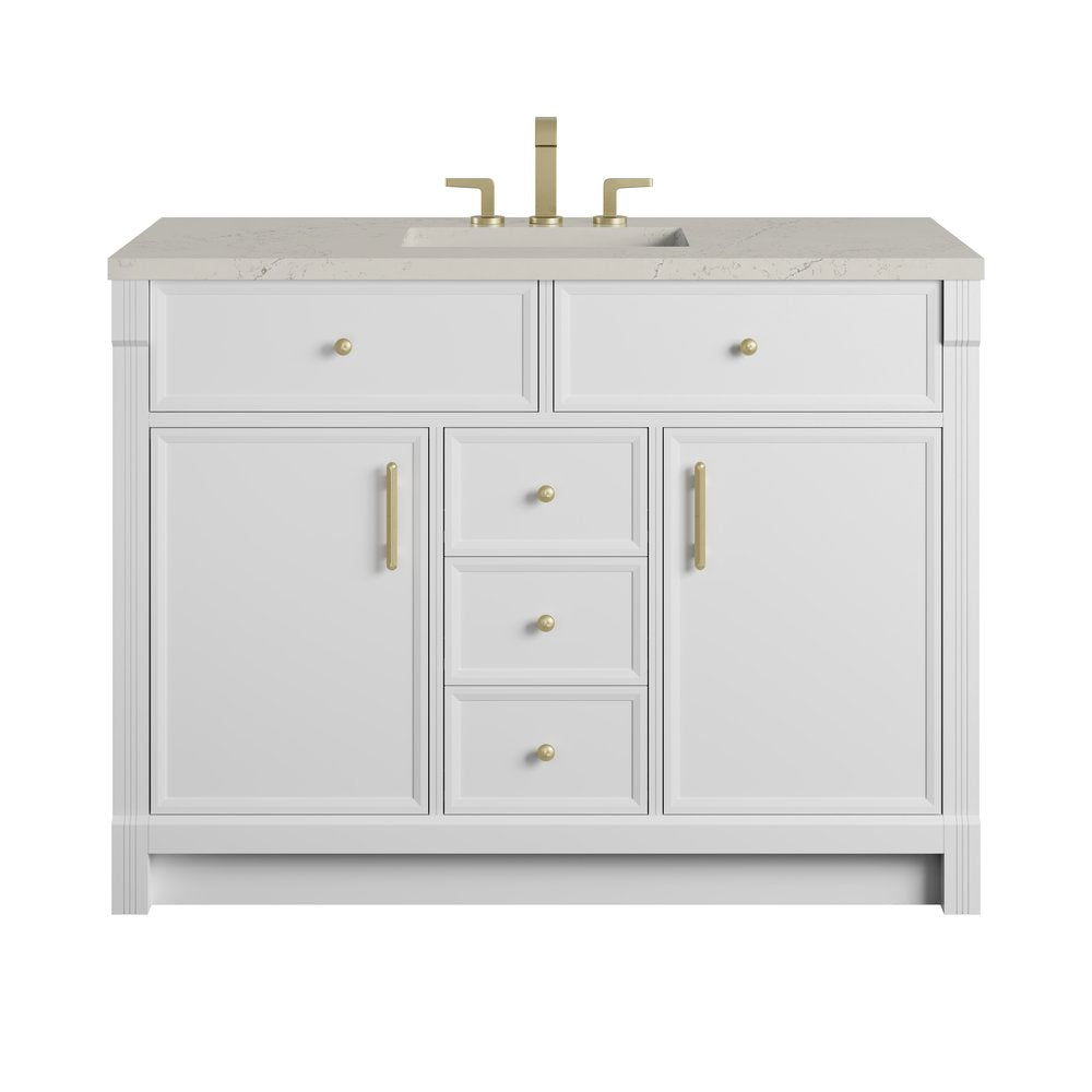 James Martin - Bellshire 48" Single Vanity, Bright White w/ 3 CM Siberian Silestone Top - 660-V48-BW-3SFR view 1