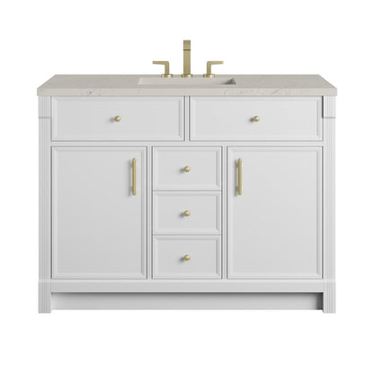 James Martin - Bellshire 48" Single Vanity, Bright White w/ 3 CM Siberian Silestone Top w/FreePower Wireless Charger - 660-V48-BW-FSFR view 1