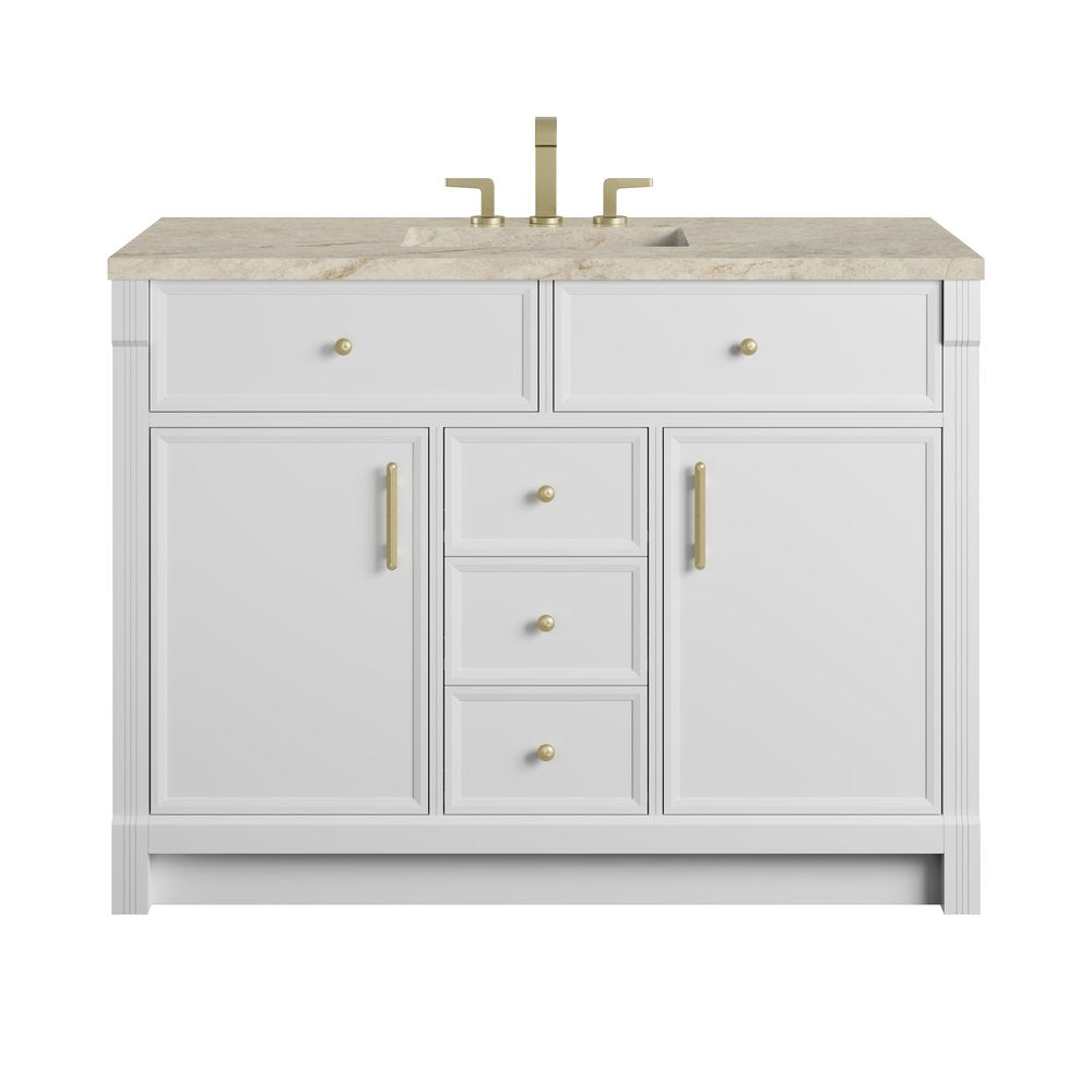 James Martin - Bellshire 48" Single Vanity, Bright White w/ 3 CM Tajnar Eclos Top - 660-V48-BW-3TJR view 1