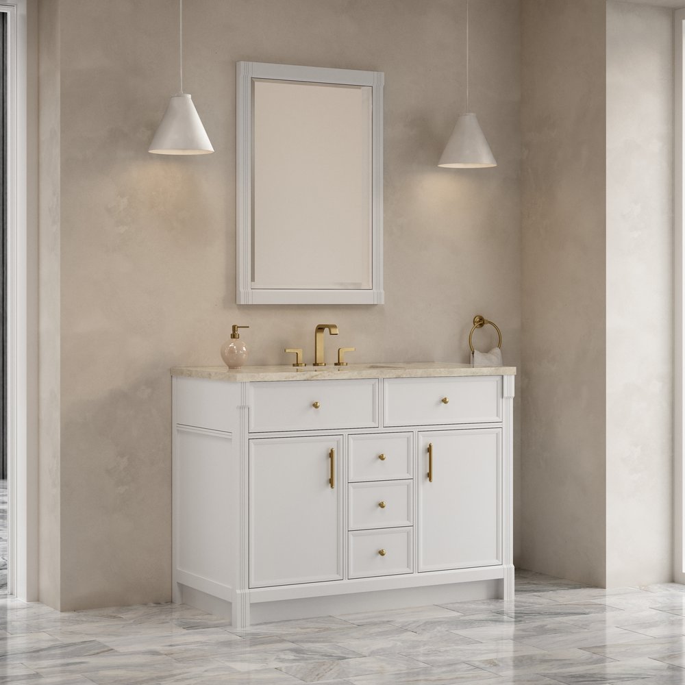 James Martin - Bellshire 48" Single Vanity, Bright White w/ 3 CM Tajnar Eclos Top - 660-V48-BW-3TJR view 4