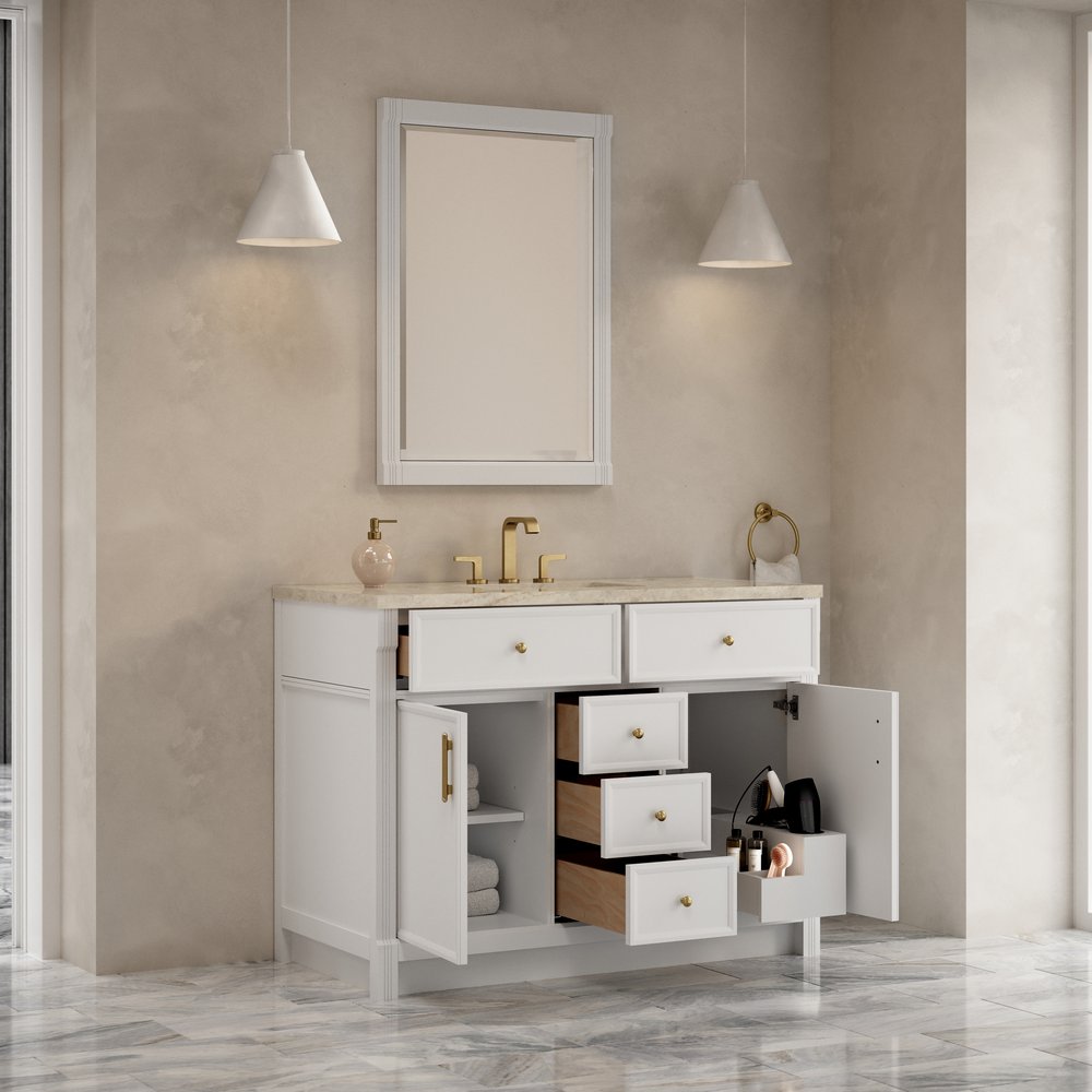 James Martin - Bellshire 48" Single Vanity, Bright White w/ 3 CM Tajnar Eclos Top w/FreePower Wireless Charger - 660-V48-BW-FTJR view 5