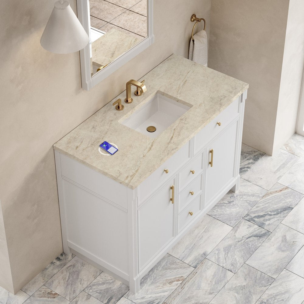 James Martin - Bellshire 48" Single Vanity, Bright White w/ 3 CM Tajnar Eclos Top w/FreePower Wireless Charger - 660-V48-BW-FTJR view 7