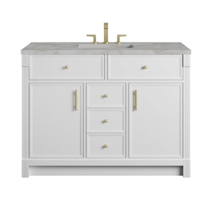 James Martin - Bellshire 48" Single Vanity, Bright White w/ 3 CM Victorian Silver Silestone Top - 660-V48-BW-3VSL view 1