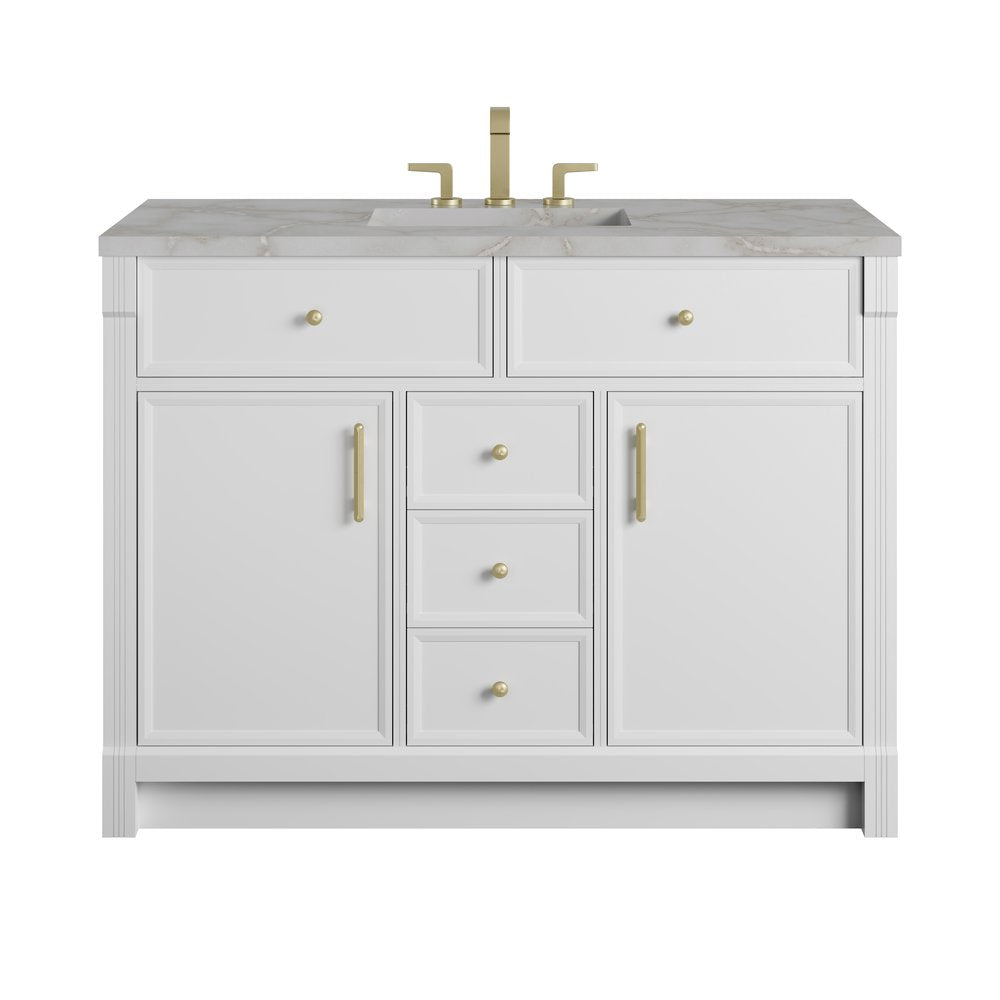 James Martin - Bellshire 48" Single Vanity, Bright White w/ 3 CM Victorian Silver Silestone Top w/FreePower Wireless Charger - 660-V48-BW-FVSL view 1