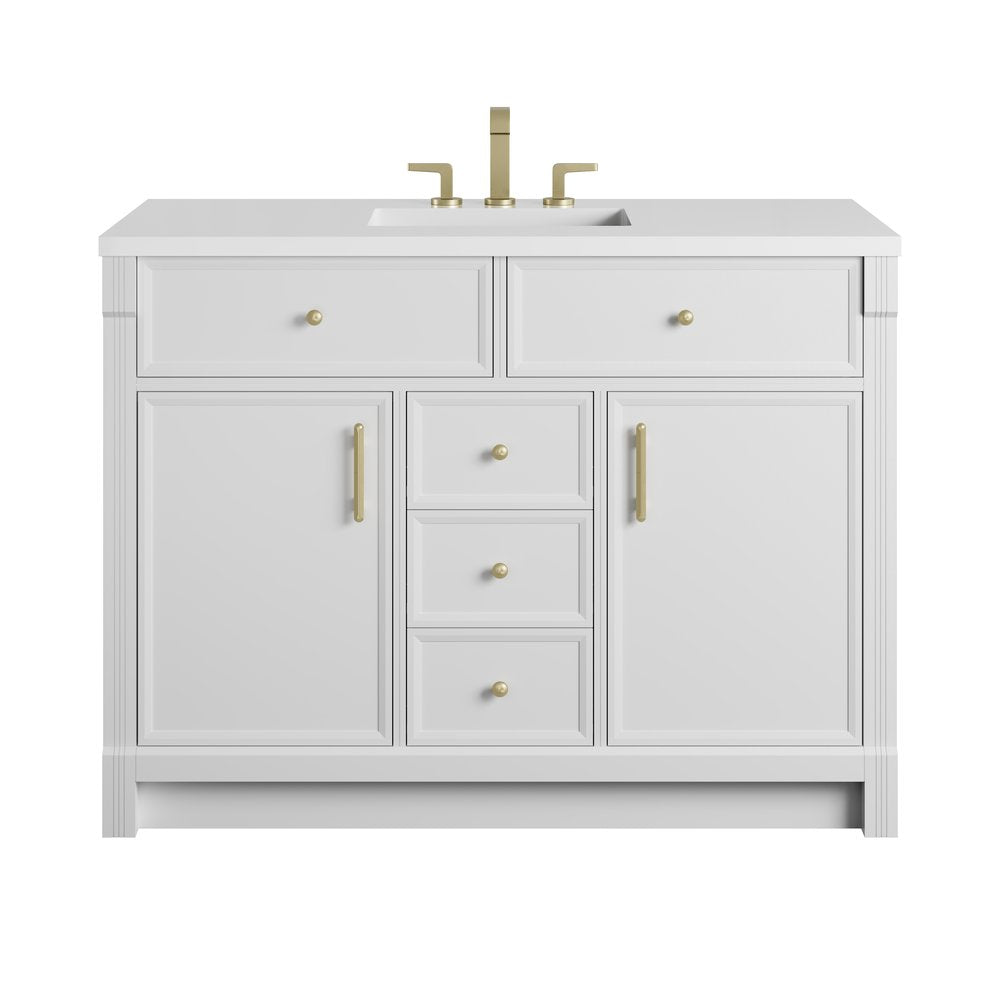 James Martin - Bellshire 48" Single Vanity, Bright White w/ 3 CM White Zeus Silestone Top - 660-V48-BW-3WZ view 1