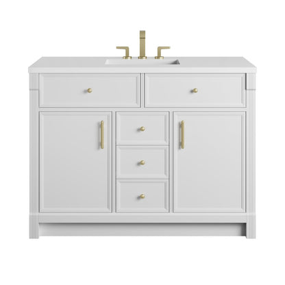 James Martin - Bellshire 48" Single Vanity, Bright White w/ 3 CM White Zeus Silestone Top - 660-V48-BW-3WZ view 1