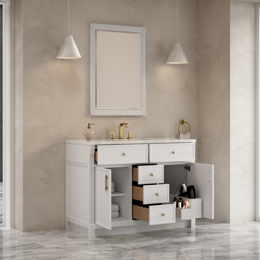 James Martin - Bellshire 48" Single Vanity, Bright White w/ 3 CM White Zeus Silestone Top - 660-V48-BW-3WZ view 7
