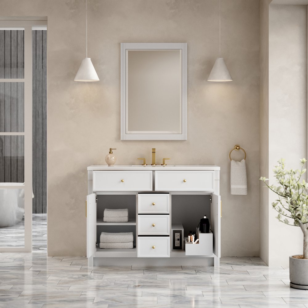 James Martin - Bellshire 48" Single Vanity, Bright White w/ 3 CM White Zeus Silestone Top - 660-V48-BW-3WZ view 8