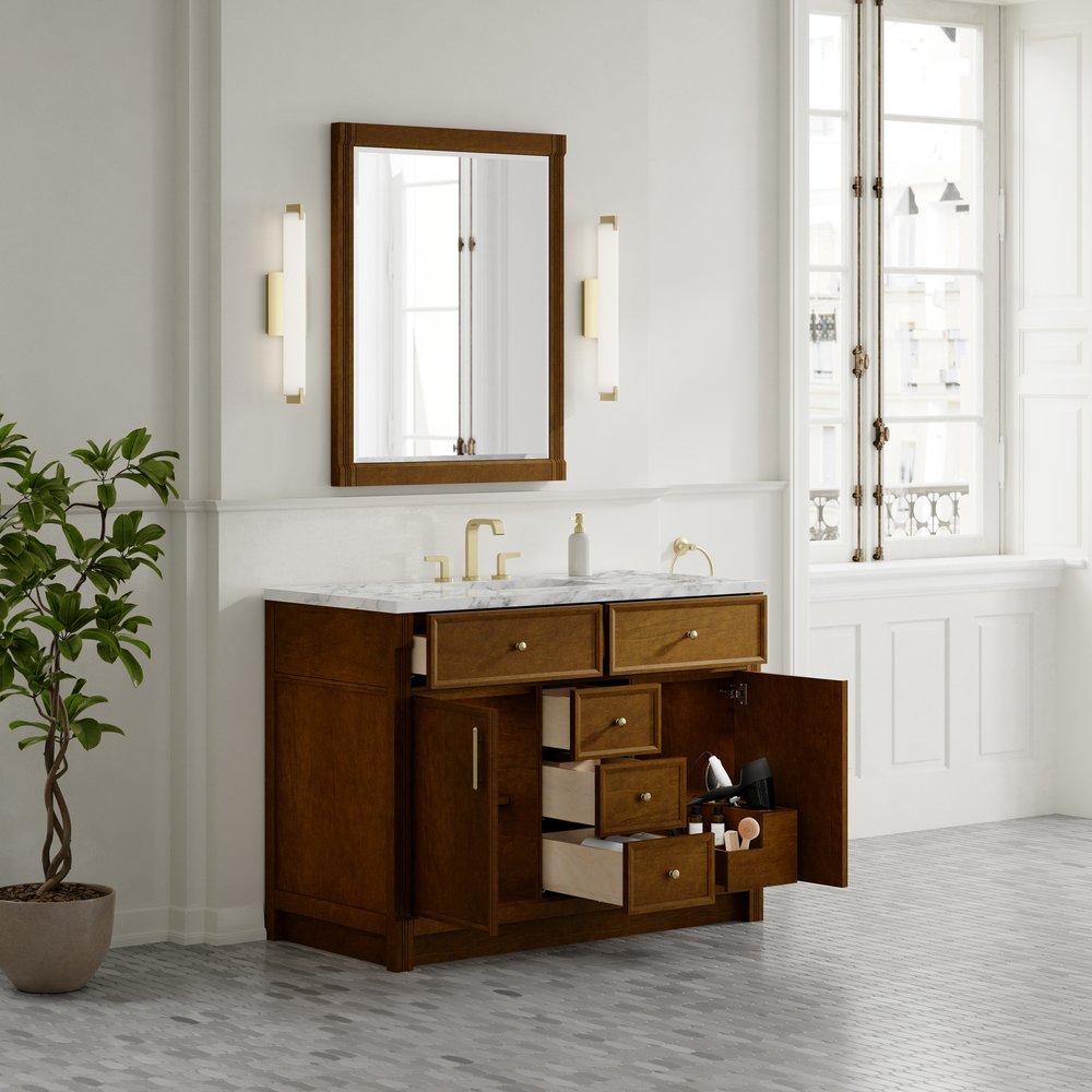 James Martin - Bellshire 48" Single Vanity, Honey Oak w/ 3 CM Carrara Marble Top - 660-V48-HNO-3CAR view 5