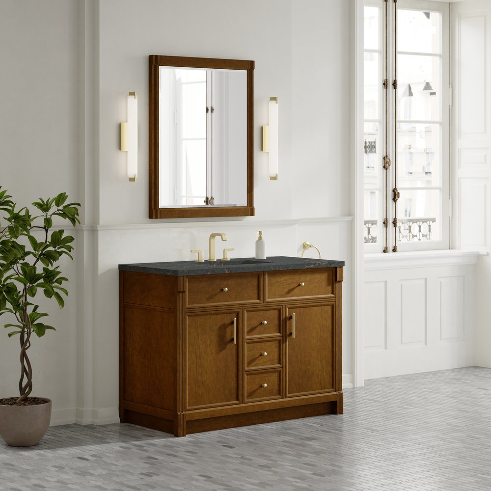 James Martin - Bellshire 48" Single Vanity, Honey Oak w/ 3 CM Parisien Bleu Silestone Top w/FreePower Wireless Charger - 660-V48-HNO-FPBL view 4