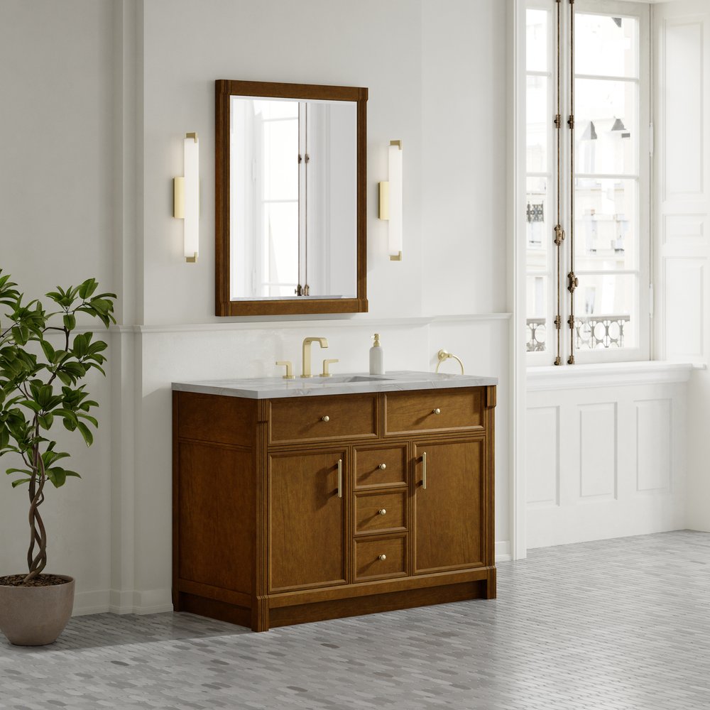 James Martin - Bellshire 48" Single Vanity, Honey Oak w/ 3 CM Victorian Silver Silestone Top w/FreePower Wireless Charger - 660-V48-HNO-FVSL view 4