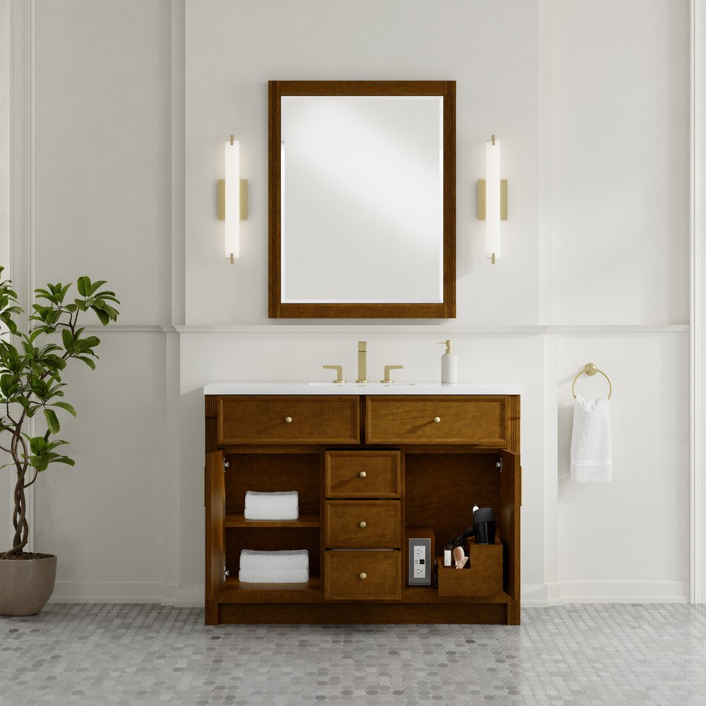 James Martin - Bellshire 48" Single Vanity, Honey Oak w/ 3 CM White Zeus Silestone Top - 660-V48-HNO-3WZ view 8