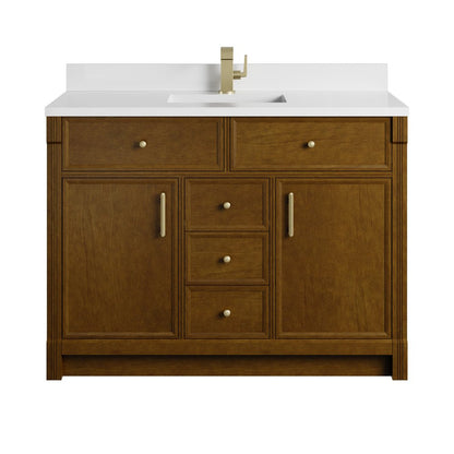 James Martin - Bellshire 48" Single Vanity, Honey Oak w/ Single Hole 3 CM White Zeus Silestone Top and Matching Backsplash - 660-V48-HNO-1WZ view 1