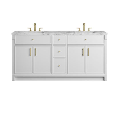 James Martin - Bellshire 72" Double Vanity, Bright White w/ 3 CM Carrara Marble Top - 660-V72-BW-3CAR view 1