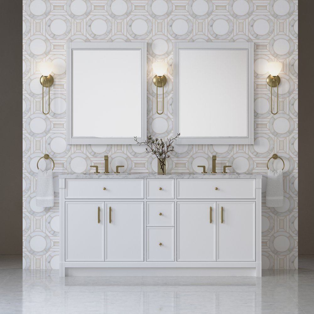 James Martin - Bellshire 72" Double Vanity, Bright White w/ 3 CM Carrara Marble Top - 660-V72-BW-3CAR view 3