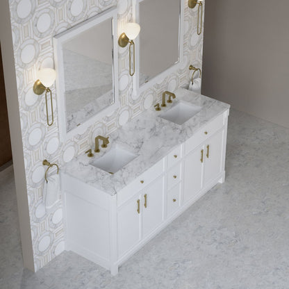 James Martin - Bellshire 72" Double Vanity, Bright White w/ 3 CM Carrara Marble Top - 660-V72-BW-3CAR view 7