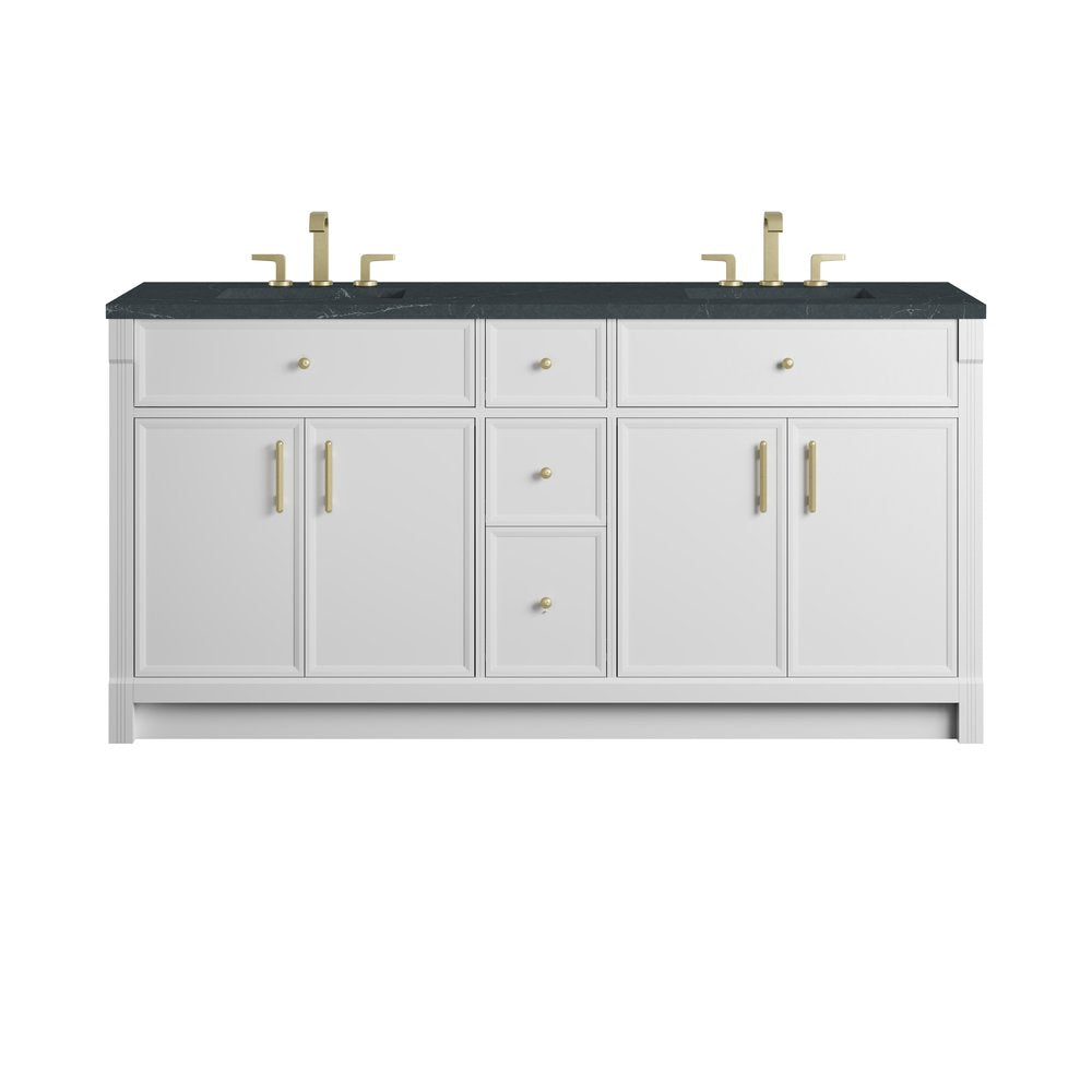 James Martin - Bellshire 72" Double Vanity, Bright White w/ 3 CM Charcoal Soapstone Silestone Top - 660-V72-BW-3CSP view 1