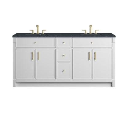 James Martin - Bellshire 72" Double Vanity, Bright White w/ 3 CM Charcoal Soapstone Silestone Top - 660-V72-BW-3CSP view 1
