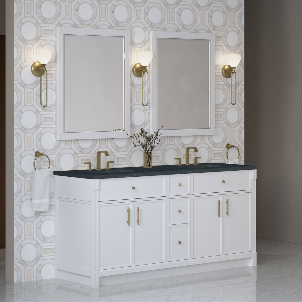 James Martin - Bellshire 72" Double Vanity, Bright White w/ 3 CM Charcoal Soapstone Silestone Top - 660-V72-BW-3CSP view 4