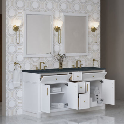 James Martin - Bellshire 72" Double Vanity, Bright White w/ 3 CM Charcoal Soapstone Silestone Top - 660-V72-BW-3CSP view 5