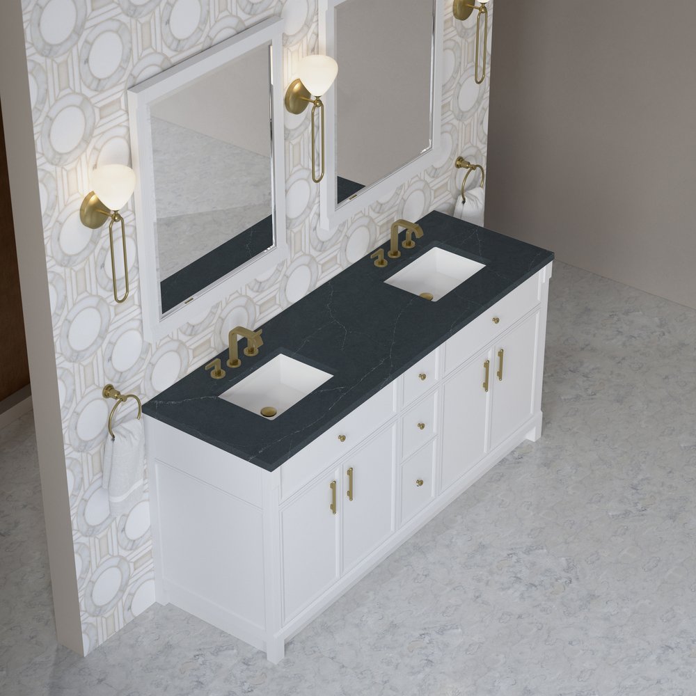James Martin - Bellshire 72" Double Vanity, Bright White w/ 3 CM Charcoal Soapstone Silestone Top - 660-V72-BW-3CSP view 7