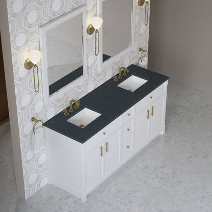 James Martin - Bellshire 72" Double Vanity, Bright White w/ 3 CM Charcoal Soapstone Silestone Top - 660-V72-BW-3CSP view 7