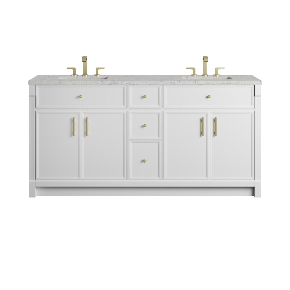 James Martin - Bellshire 72" Double Vanity, Bright White w/ 3 CM Eternal Jasmine Pearl Silestone Top - 660-V72-BW-3EJP view 1