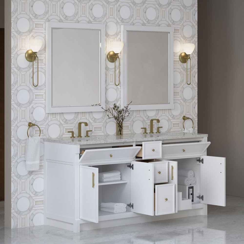 James Martin - Bellshire 72" Double Vanity, Bright White w/ 3 CM Eternal Jasmine Pearl Silestone Top - 660-V72-BW-3EJP view 5