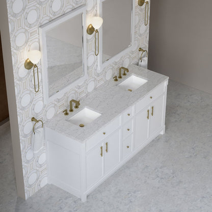 James Martin - Bellshire 72" Double Vanity, Bright White w/ 3 CM Eternal Jasmine Pearl Silestone Top - 660-V72-BW-3EJP view 7